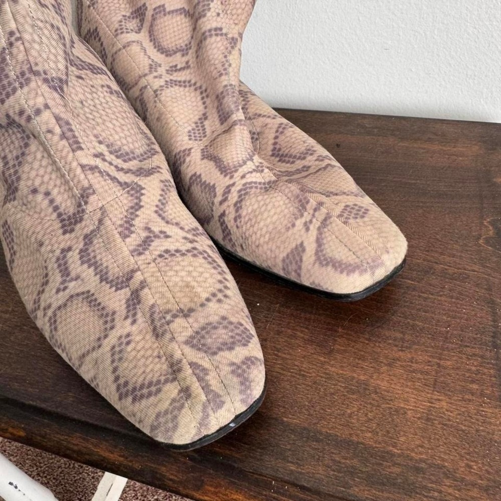90s Snake Python Sock Boot Cream Grey Square Toe … - image 6